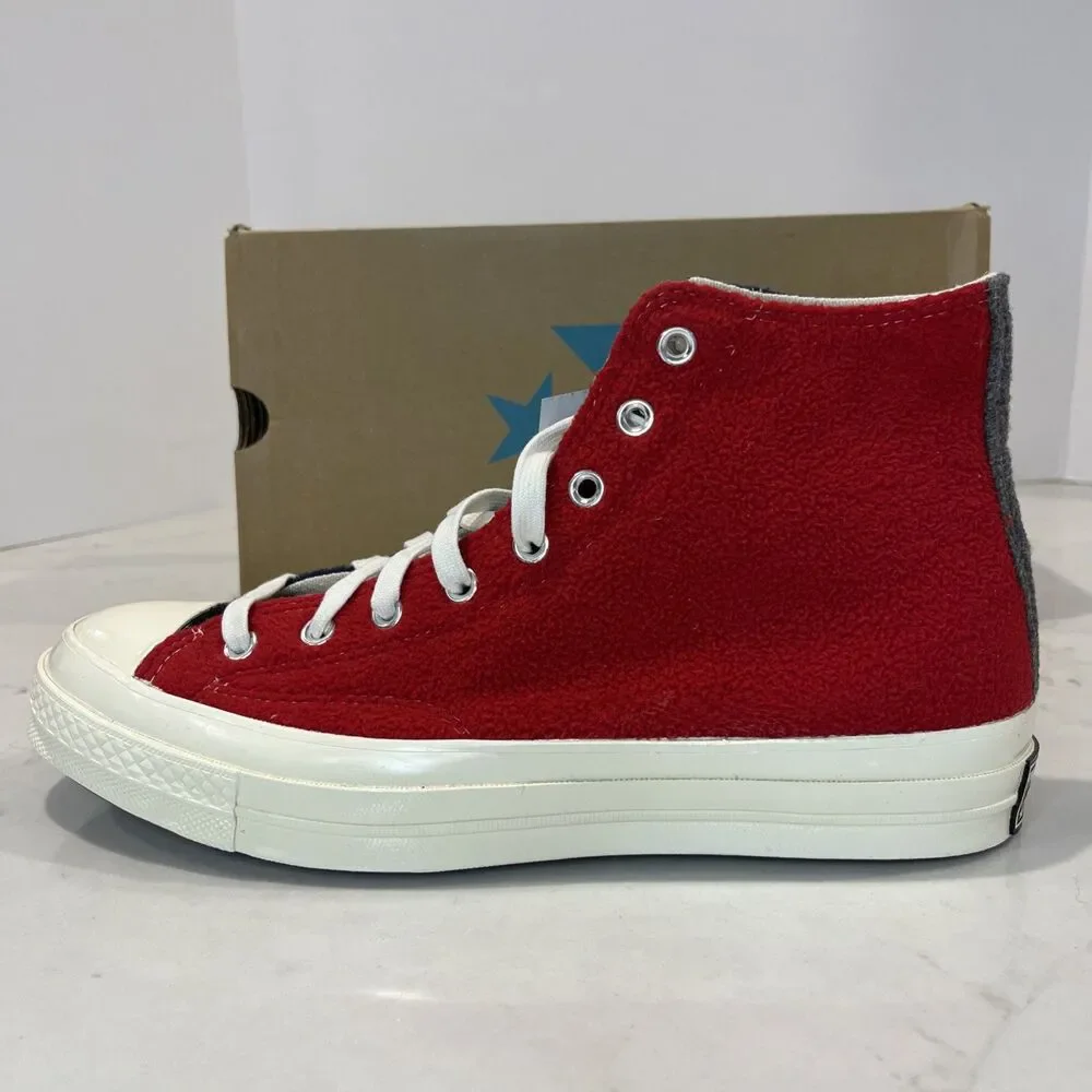 Converse NEW Chuck 70 Hi Red‎ Navy Black Fluff Fleece Shoes Sneakers M9.5 W11.5 - Picture 3 of 16